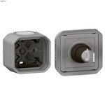 Łącznik na klucz 2 pozycje, mechanizm 10AX-250V~ - szary, NOWE PLEXO 55 + Puszka natynkowa pojedyncza z przepustem membranowym - szara, NOWE PLEXO 55, 069534L / 069651L