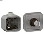 Łącznik na klucz 2 pozycje, mechanizm 10AX-250V~ - szary, NOWE PLEXO 55 + Puszka natynkowa pojedyncza z przepustem kablowym PG20 - szara, NOWE PLEXO 55, 069534L / 069656L