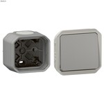Łącznik schodowy, mechanizm 10AX-250V~ - szary, NOWE PLEXO 55 + Puszka natynkowa pojedyncza z przepustem membranowym - szara, NOWE PLEXO 55, 069511L / 069651L
