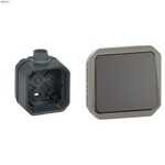 Łącznik schodowy, mechanizm 10AX-250V~ - antracyt, NOWE PLEXO 55 + Puszka natynkowa pojedyncza z przepustem kablowym PG20 - antracyt, NOWE PLEXO 55, 069801L / 069628L