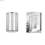 Kabina prysznicowa Onnline 80x80 cm półokrągła R55 szkło transparentne hartowane 5 mm drzwi rozsuwane szerokość wejścia 520 mm profil 0 8 mm z chromowanego aluminium wysokość 185cm oraz brodzik akrylowy Onnline 16x80x80x5 cm półokrągły R55 płytki z obudową