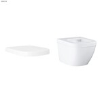 Miska WC wisząca Euro Ceramics - biel alpejska, 490 x 374 mm oraz deska sedesowa Euro Ceramics - wolnoopadająca, z duroplastu, demontowalna, mocowanie od góry
