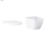 Miska WC wisząca Euro Ceramics - biel alpejska, 540 x 374 mm oraz deska sedesowa Euro Ceramics - wolnoopadająca, z duroplastu, demontowalna, mocowanie od góry