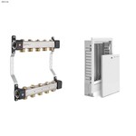 Rozdzielacz InoxFlow z zaworami odcinającymi (seria RVV) rozstaw 50 mm - 4 obwody w zestawie z szafka podtynkowa SWPSE - 4 (560-660x350x110-160)