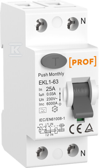 Proudový chránič 25A 2P 30mA Typ A 6kA - EKL1-63-25A-2P-6KA-TYP-A