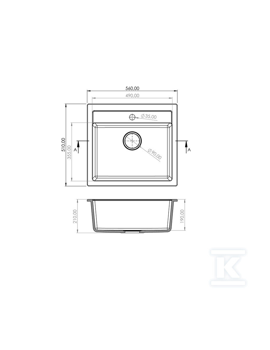 Zlewozmywak granitowy Kitnos 1B 56x61 + - 070 247 301D