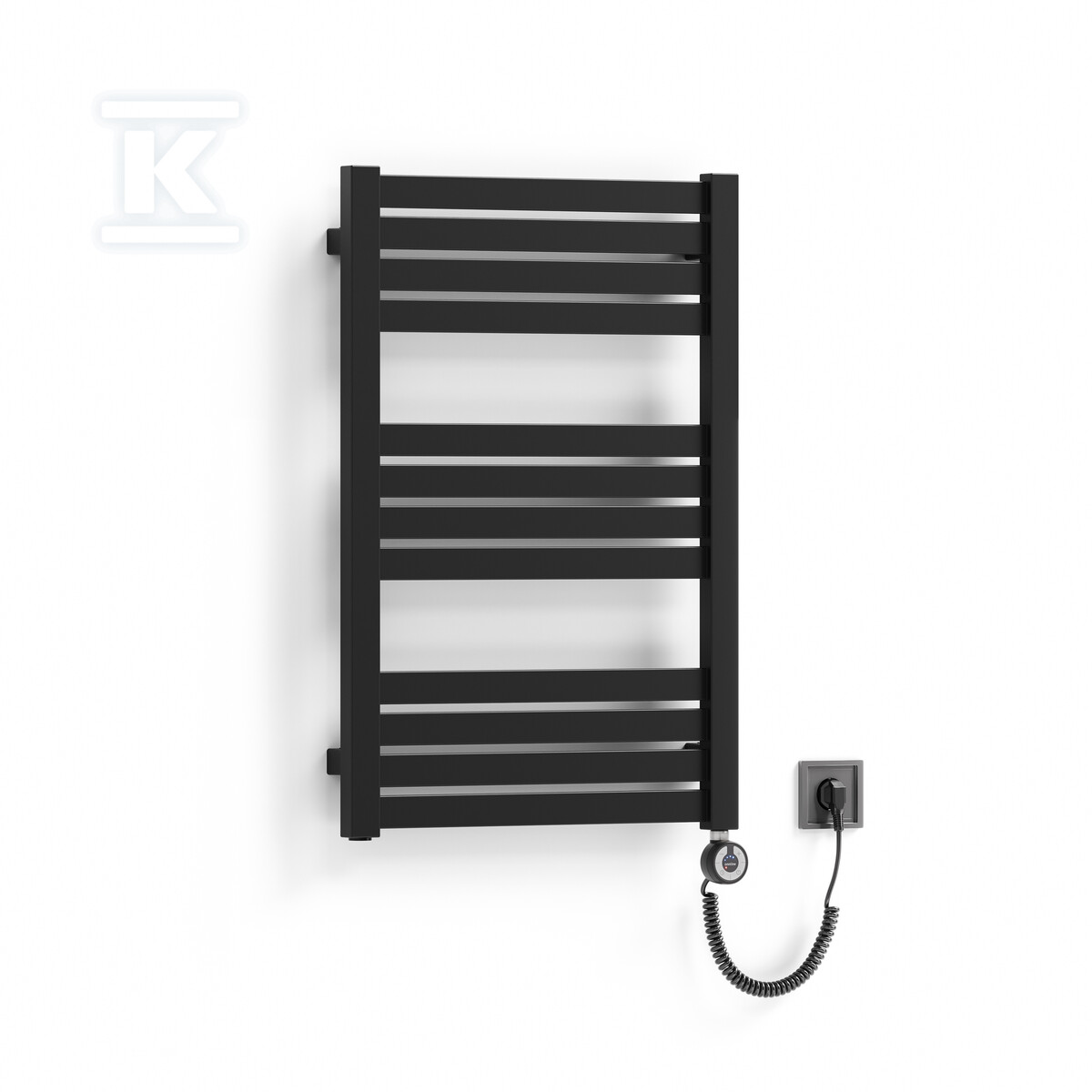 Grzejnik łazienkowy elektryczny ONNINEN PBV 540x810 kolor czarny mat Soft 9005, podłączenie ES, z grzałką MOA OEM Onnline 400W czarna, kabel spiralny z wtyczką [czarny] WLPBV081054KS95ESPMGUX2
