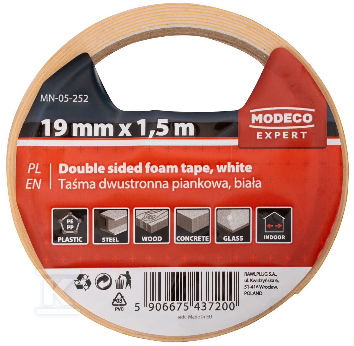 Taśma dwustronna piankowa biała 19 mm x - MN-05-250