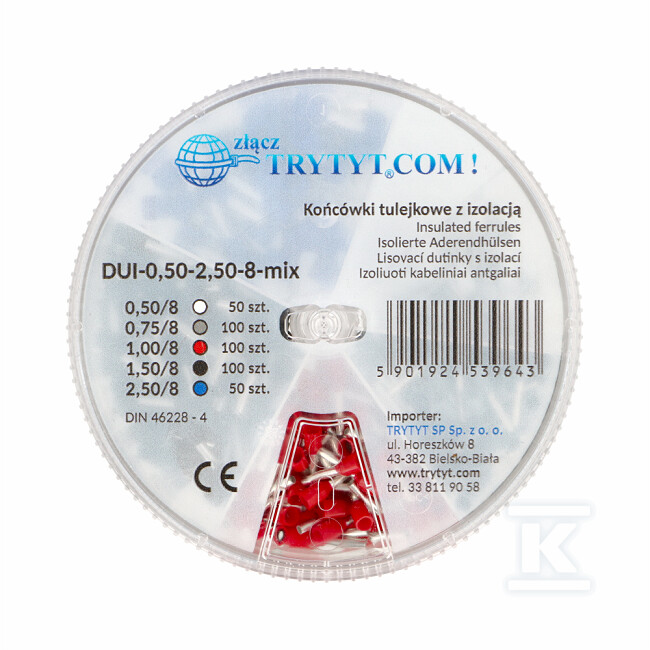 Набір мідних ізольованих кінцевих гільз - DUI-0,50-2,50-8-MIX