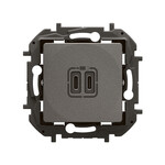 Розетка 2xUSB тип C+C-3A сталева, НОВА NILOE