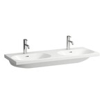 LUA Umywalka ścienna podwójna 1200 x 460 mm</br>z otworem na baterię, z otworem przelewowym w każdej komorze umywalki