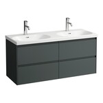 LUA Umywalka ścienna podwójna 1200 x 460 mm, powłoka LCC</br>z otworem na baterię, z otworem przelewowym w każdej komorze umywalki