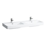 PRO S Umywalka podwójna ścienna 1300 x 460 mm</br>z jednym otworem na baterie w każdej komorze umywalki, z otworem przelewowymi