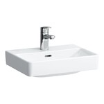 PRO S Umywalka ścienna 450 x 340 mm</br>z otworem na baterię na środku, z otworem przelewowym</br>szlifowany spód umywalki