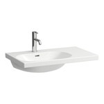 LUA Umywalka ścienna asymetryczna, półka po prawej stronie 750 x 460 mm </br>z otworem na baterię, z otworem przelewowym