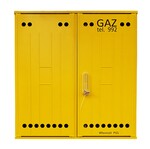 Szafka gazowa z kompozytu, wisząca, typ SSTG, szerokość 800 / wysokość 840mm + monozłącze na 2 gazomierze w pionie z zaworem 5/4" na reduktor, standard PSG, kolor żółty RAL1021