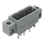 Wtyk THT, pin lutowniczy 1,0 x 1,0 mm, konstrukcja prosta, kołnierz mocujący, raster 5 mm, 3-biegunowe szary