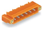 Wtyk THT, pin lutowniczy 1,2 x 1,2 mm, konstrukcja kątowa, gwintowy uchwyt montażowy, raster 5,08 mm, 10-biegunowe pomarańczowy