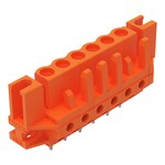 Gniazdo THT, konstrukcja prosta, raster 5,08 mm, 6-biegunowe dystansowy uchwyt montażowy, pin lutowniczy 0,6 x 1,0 mm, pomarańczowy