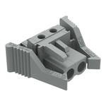 Gniazdo THT, konstrukcja kątowa, raster 5 mm, 2-biegunowe zaczep ryglujący, pin lutowniczy 0,6 x 1,0 mm, szary