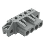 Gniazdo THT, konstrukcja kątowa, raster 5 mm, 4-biegunowe kołnierz mocujący, pin lutowniczy 0,6 x 1,0 mm, szary