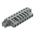 Gniazdo THT, konstrukcja kątowa, raster 5 mm, 8-biegunowe kołnierz mocujący, pin lutowniczy 0,6 x 1,0 mm, szary