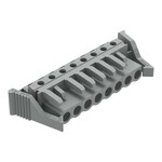 Gniazdo THT, konstrukcja kątowa, raster 5 mm, 8-biegunowe zaczep ryglujący, pin lutowniczy 0,6 x 1,0 mm, szary