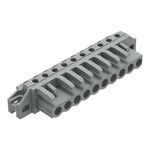Gniazdo THT, konstrukcja kątowa, raster 5 mm, 10-biegunowe kołnierz mocujący, pin lutowniczy 0,6 x 1,0 mm, szary