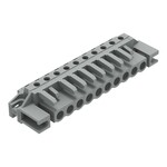 Gniazdo THT, konstrukcja kątowa, raster 5 mm, 10-biegunowe dystansowy uchwyt montażowy, pin lutowniczy 0,6 x 1,0 mm, szary
