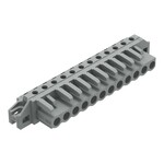Gniazdo THT, konstrukcja kątowa, raster 5 mm, 12-biegunowe kołnierz mocujący, pin lutowniczy 0,6 x 1,0 mm, szary