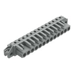 Gniazdo THT, konstrukcja kątowa, raster 5 mm, 13-biegunowe kołnierz mocujący, pin lutowniczy 0,6 x 1,0 mm, szary