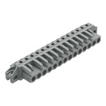 Gniazdo THT, konstrukcja kątowa, raster 5 mm, 14-biegunowe kołnierz mocujący, pin lutowniczy 0,6 x 1,0 mm, szary