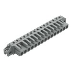 Gniazdo THT, konstrukcja kątowa, raster 5 mm, 15-biegunowe kołnierz mocujący, pin lutowniczy 0,6 x 1,0 mm, szary