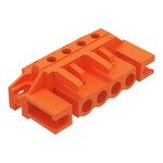 Gniazdo THT, konstrukcja kątowa, raster 5,08 mm, 4-biegunowe dystansowy uchwyt montażowy, pin lutowniczy 0,6 x 1,0 mm, pomarańczowy