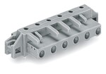Gniazdo THT, konstrukcja kątowa, raster 7,5 mm, 4-biegunowe kołnierz mocujący, pin lutowniczy 0,6 x 1,0 mm, szary