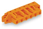 Gniazdo THT, konstrukcja kątowa, raster 7,62 mm, 3-biegunowe kołnierz mocujący, pin lutowniczy 0,6 x 1,0 mm, pomarańczowy