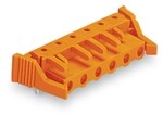 Gniazdo THT, konstrukcja kątowa, raster 7,62 mm, 3-biegunowe zaczep ryglujący, pin lutowniczy 0,6 x 1,0 mm, pomarańczowy