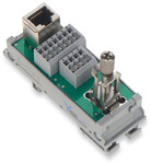 Moduł przejściowy, RJ-45, z magistralą obiektową, złączki i złącza do PCB, 2-rzędowe, Cat. 5, w podstawce montażowej, z podłączeniem ekranu, z obejmą zaciskową do ekranów, 1,50 mm2