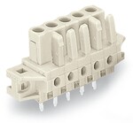Gniazdo THT, konstrukcja prosta, raster 5 mm, 6-biegunowe 100% ochrona przed błędnym połączeniem, kołnierz mocujący, pin lutowniczy 0,6 x 1,0 mm, jasnoszary
