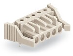 Gniazdo THT, konstrukcja kątowa, raster 5 mm, 4-biegunowe 100% ochrona przed błędnym połączeniem, zaczep ryglujący, pin lutowniczy 0,6 x 1,0 mm, jasnoszary