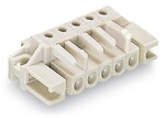 Gniazdo THT, konstrukcja kątowa, raster 5 mm, 4-biegunowe 100% ochrona przed błędnym połączeniem, dystansowy uchwyt montażowy, pin lutowniczy 0,6 x 1,0 mm, jasnoszary