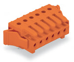 Gniazdo THT, konstrukcja kątowa, raster 3,81 mm, 5-biegunowe 100% ochrona przed błędnym połączeniem, zaczep ryglujący, pin lutowniczy 0,9 x 0,9 mm, pomarańczowy