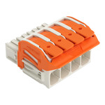 Gniazdo 1-przewodowe, dźwignia, Push-in CAGE CLAMP®, 16 mm2, raster 10,16 mm, 4-biegunowe 100% ochrona przed błędnym połączeniem, środkowy zaczep ryglujący, zestyki posrebrzane, 16,00 mm2, jasnoszary