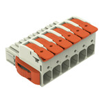 Gniazdo 1-przewodowe, dźwignia, Push-in CAGE CLAMP®, 16 mm2, raster 10,16 mm, 6-biegunowe 100% ochrona przed błędnym połączeniem, boczne zaczepy ryglujące, zestyki posrebrzane, 16,00 mm2, jasnoszary