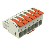 Gniazdo 1-przewodowe, dźwignia, Push-in CAGE CLAMP®, 16 mm2, raster 10,16 mm, 6-biegunowe 100% ochrona przed błędnym połączeniem, środkowy zaczep ryglujący, zestyki posrebrzane, 16,00 mm2, jasnoszary
