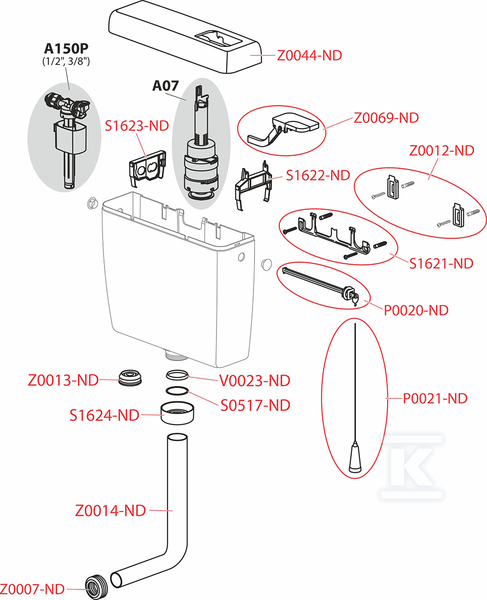 Rezervoar WC Alca Uni Dual univerzalni - A930-H-1/2"