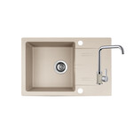 Zlewozmywak granitowy LEFKADA 1B1D 68x44 + bateria Silvio Duo beż