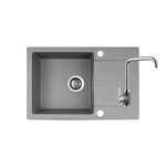 Zlewozmywak granitowy LEFKADA 1B1D 68x44 + bateria Silvio Duo szary