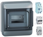 Rozdzielnica natynkowa PlexoS 6M IP65 z wyłącznikiem różnicowoprądowym RX3 2P 25A 30mA typ AC, wyłącznikiem nadprądowym RX3 3P C16A oraz gniazdem 2P+Z na szynę TH35