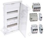 Rozdzielnica podtynkowa RWN 3x12 (36 modułowa) z rozłącznikiem izolacyjnym FR 304 100A 4P, wyłącznikiem różnicowoprądowym rx3 4p 40a 30mA typ A oraz wyłącznikami nadprądowymi RX3 3P B 16A 6000A, RX3 1P B 16A 6000A i RX3 1P B 10A 6000A